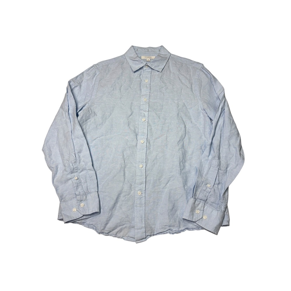 Banana Republic Mens Slim Linen-Blend Button Down Shirt Light Blue Medium M